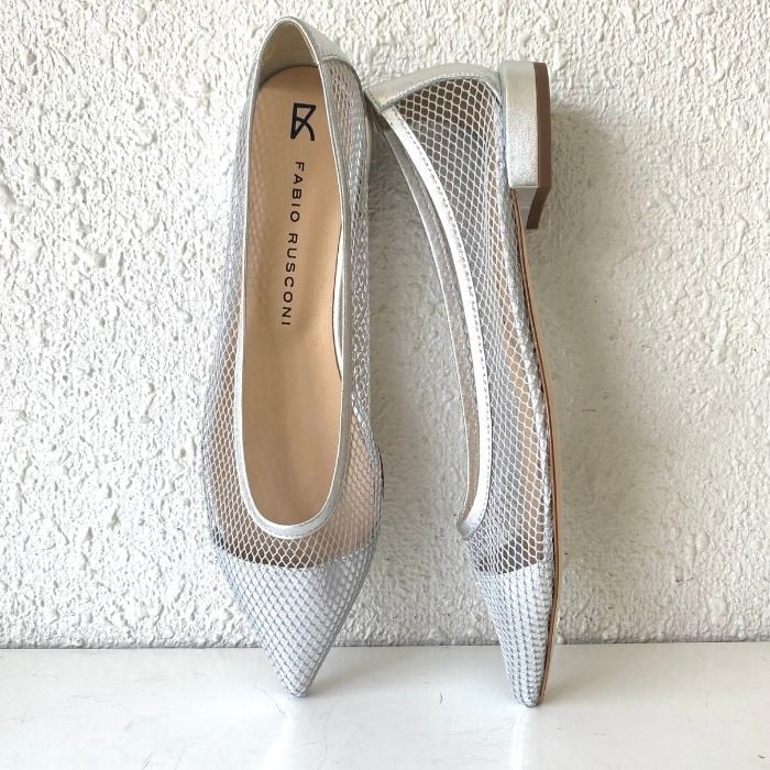 Fabio Rusconi ファビオルスコーニ メッシュ シルバーパンプス 25cm